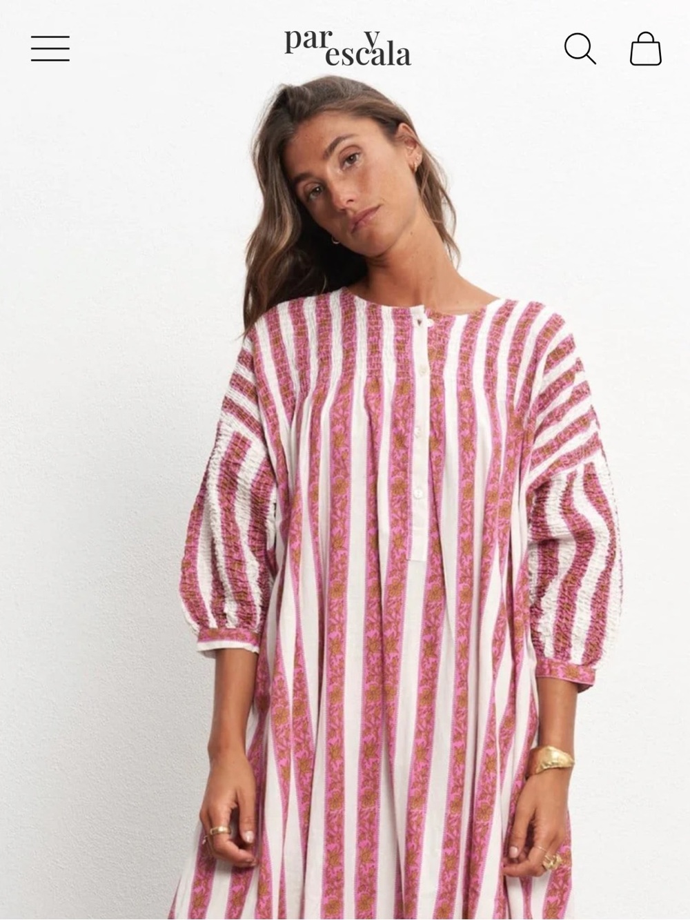 Striped Pink and White Casual Women's Button-Front Dress
